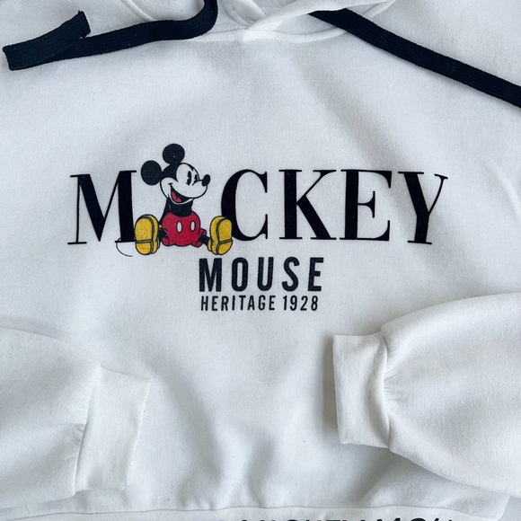 Disney White Mickey Mouse Fleeced Cropped Jacket Hoodie Sweatshirt Women Size M - Picture 8 of 12